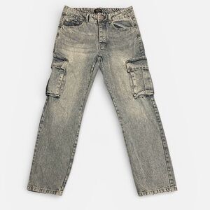 Boohoo Man Indigo Straight Leg Cargo Jeans Men’s Size 32 Tall Streetwear